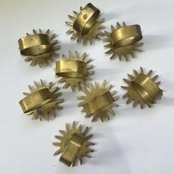 Celestial Sun Swirl Vintage Brass Napkin Rings, Set of 8 Gold Tone Goddess Solar - Picture 10 of 10